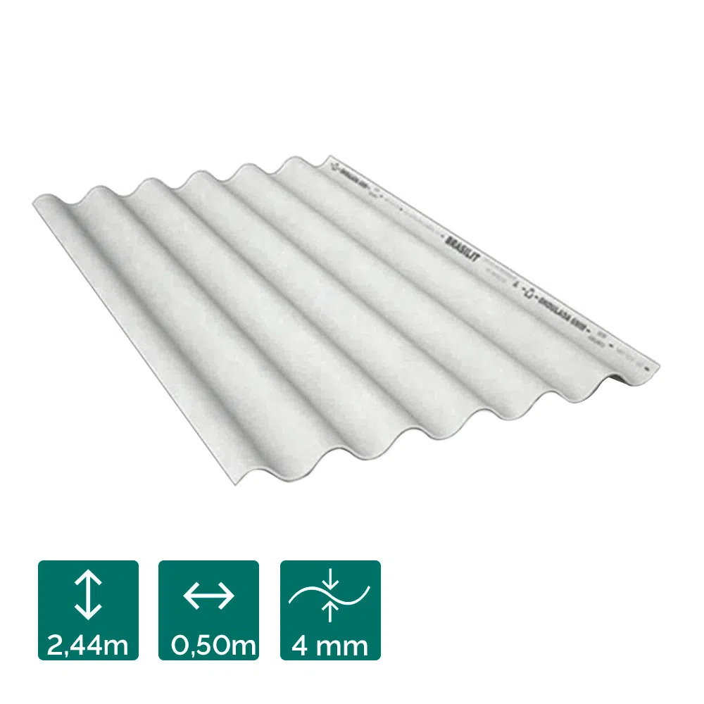 Telha de fibrocimento ondulada 2,44m x 50cm 4mm - Brasilit